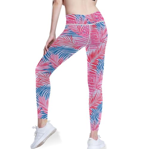 Pantalones de yoga para mujer en color rojo con estampado de hojas tropicales de verano talla XS-XXL 3