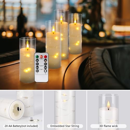 Image of Pack of 12 Ivory Flickering Flameless Candles (D2.2 X H 5 inch 6 inch 7 inch) Battery Operated with Remote, White LED Pillar Candles with Realistic Moving Wick for Halloween, Christmas, Home Decor & Wedding.