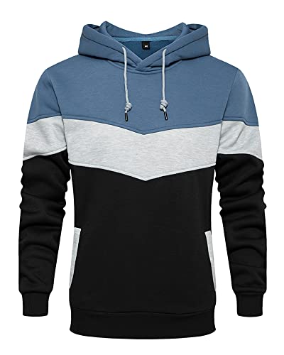 LBL Mens Jumper Casual Hoodie Sweatshirt Fleece Contrast Pullover Hoody Blue S