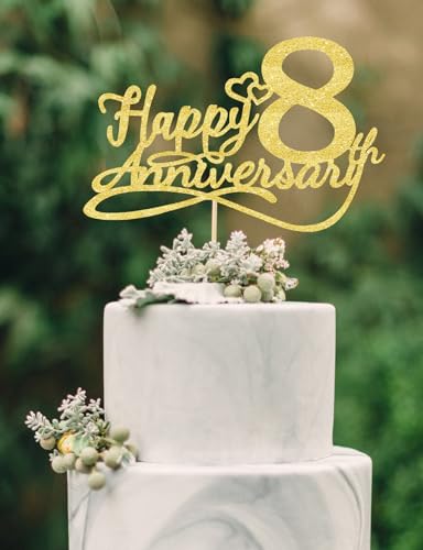 Décoration Gâteau Joyeux Anniversaire - 8e Anniversaire de Mariage, Décor Fête
