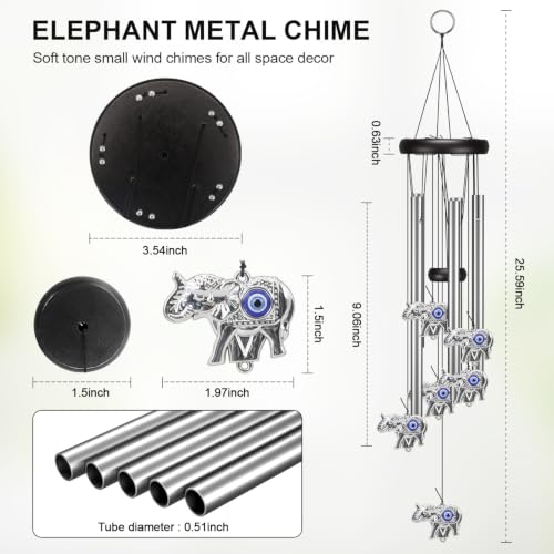 Image of Virekm Memorial Wind Chimes, Angel Wind Chimes for Outside Clearance | Elephant Gifts for Women, Outdoor /Indoor Hanging Decorations for Patio, Porch, Garden Decor, and Backyard (Evil Eye Elephant)