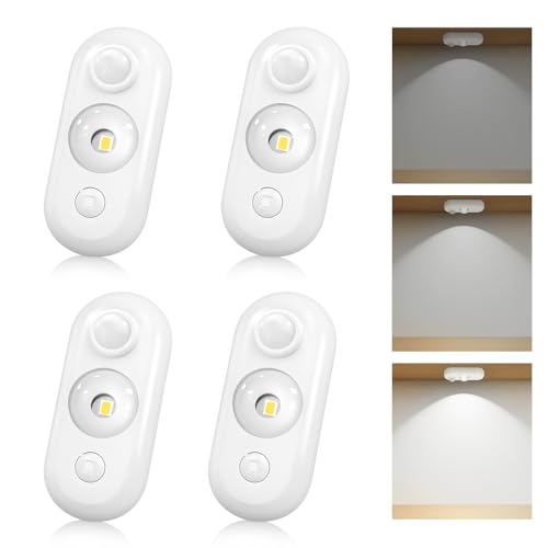 GLARESBOT 4 Pack LED Motion Sensor Puck Lights, Small Rechargeable Under Cabinet Lights, Dimmable Daylight White Closet Lights, Wireless Under Cabinet Lighting for Drawers and Kitchens