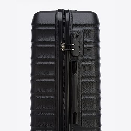 WITTCHEN Reisekoffer Rollkoffer Trolley Mittlerer Koffer Reisekoffer Hartschale aus ABS Mittelgroßkoffer mit 4 Spinner-Rollen Zahlenschloss Groove Line Größe M schwarz Lufthansa/Eurowings/Ryanair