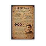 YLJAPOS Vintage Nikola Tesla Poster Scientist Profile 369 Art Knowledge Canvas Wall Art Aesthetic Decorative Painting Living Roomstylestyle 12x18inch(30x45cm)