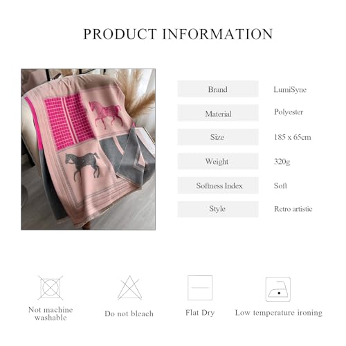 Winter Scarf Cashmere Shawl Color Blocked Plaid Retro Horse Pattern Reversible Scarf With Tassel Pashmina Stole Wrap 7