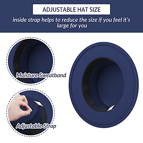 Image of Classic Fedora Hat Flat Top Hat Felt Pork Pie Hat Wide Brim Church Derby Cap for Women and Men