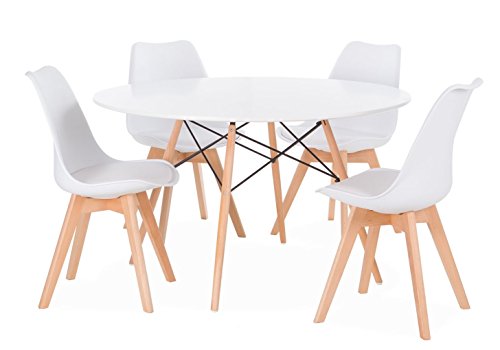 Noorsk Design Conjunto de Mesa Karelia2 + 4 sillas Wooden Blancas