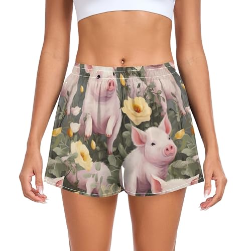 Women's Athletic Shorts Cute Pig Running Shorts Sporty Short Gym Elastic Workout Shorts 202a8355