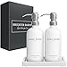 White Glass Hand and Dish Soap Dispenser Set by Brighter Barns - Kitchen Soap Dispenser Set with Tray & Pump for Office, Hotel, Vacation Rental, Airbnb - Modern Kitchen Decor & Accessories (White)