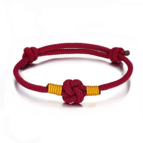 Bracciale Intrecciato, Bracciale Tibetano Con Nodo Cinese Regolabile Braccialetti Multicolori In Tessuto Bordeaux Rosso Giallo Braccialetti...