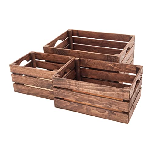 Rustic Wood Crates For Vintage Decorative Display, Nesting Crate Set For Storage And Farmhouse Style Decor, Wooden Boxes Made From 100% Wood (Dark Brown, Nested Set Of 3) #TOP4