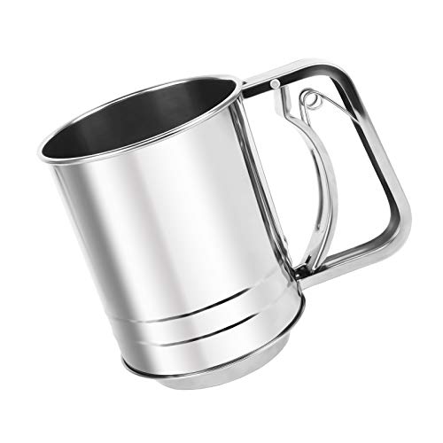 Tamiz de harina de Acero Inoxidable, colador de harina de Doble Capa, draga de harina para glaseado de harina de Pastel, harina de azúcar (Plata)