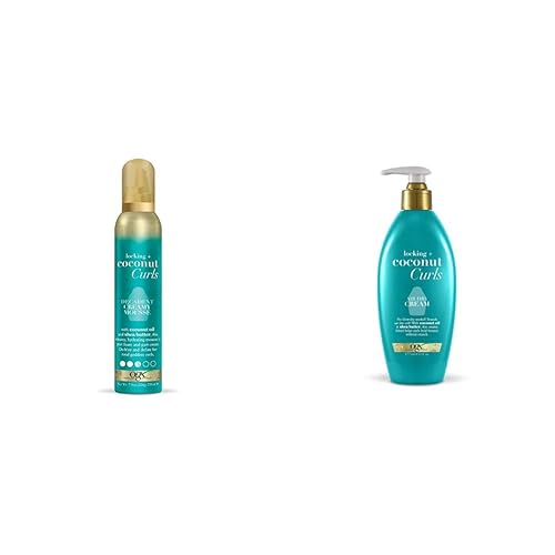 OGX Coconut Curls Decadent Creamy Mousse and Air Dry Cream, 7.9 onzas y 6 onzas, sin parabenos