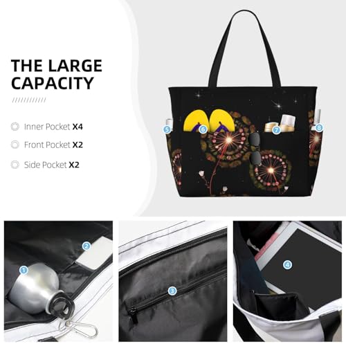 Starry Dandelion Large Capacity Beach Travel Bag, Foldable Beach Bag with Zipper, Great for Grocery Bag Pool Gym Travel Shopping3