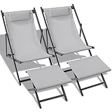KROFEM Set of 2 0utdoor Patio Sling Chairs with Matching Ottomans, Lightweight FoldableAluminum Frame, Ideal for Deck, Pool, or Beach, Grey
