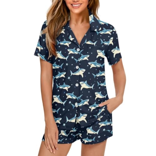 Image of Women's Short Sleeve Sleepwear Pajamas Nightwear with Pockets | Premium Polyester Fabric Ultra Soft Lightweight Breathable Touch, Wrinkle Resistant, All Day Cozy Wear for Daily Sleep