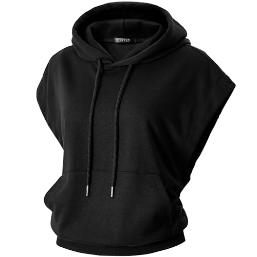 GIVON Womens Lightweight Hooded Vest Sleeveless Pullover Casual Hoodie Drawstring Sweatshirt with Kanga Pockets / DCF513-BLACK-XL