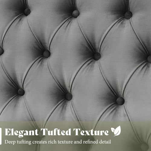 Image of AMERLIFE Full /Queen Headboard Only, Velvet Upholstered Wingback, Grey