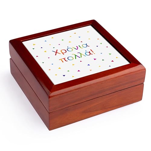 3dRose Chronia polla Happy Birthday and long life wish in Greek colorful text, Jewelry Box jb-202029-1