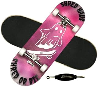 Shred Haus Complete Fingerboard - Ghost | Professional Board Shape and Size - 32mm x 98mm | Bearings, Wheels, Trucks, Lock Nuts | Wooden Board, Pro Series Finger Board, Finger Skateboards
