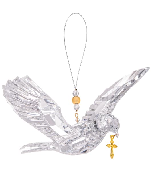 Ganz Ornamento a forma di colomba con croce dorata, cristallo trasparente con accenti