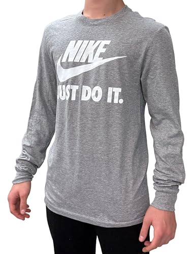 Nike Men's JUST DO IT Graphic Long Sleeve T-Shirt Tee (US, Alpha, Large, Regular, Regular, Grey Heather/White)