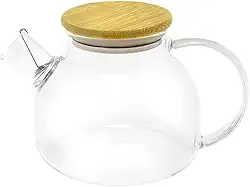 Chaleira de Vidro com tampa de bambu sofisticada Jarra para Chá 1L