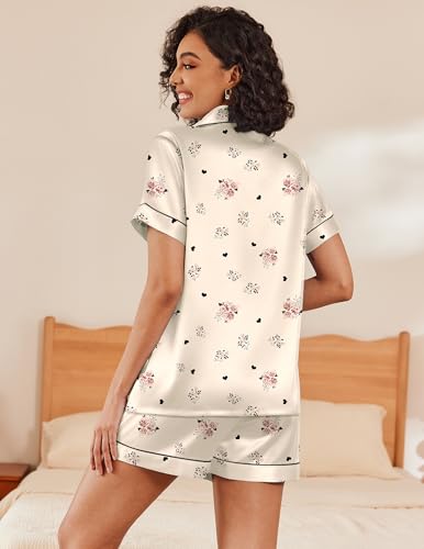 Image of Ekouaer Women's Silk Satin Pajama Set Short Sleeve Pjs Shorts Set S-XXL