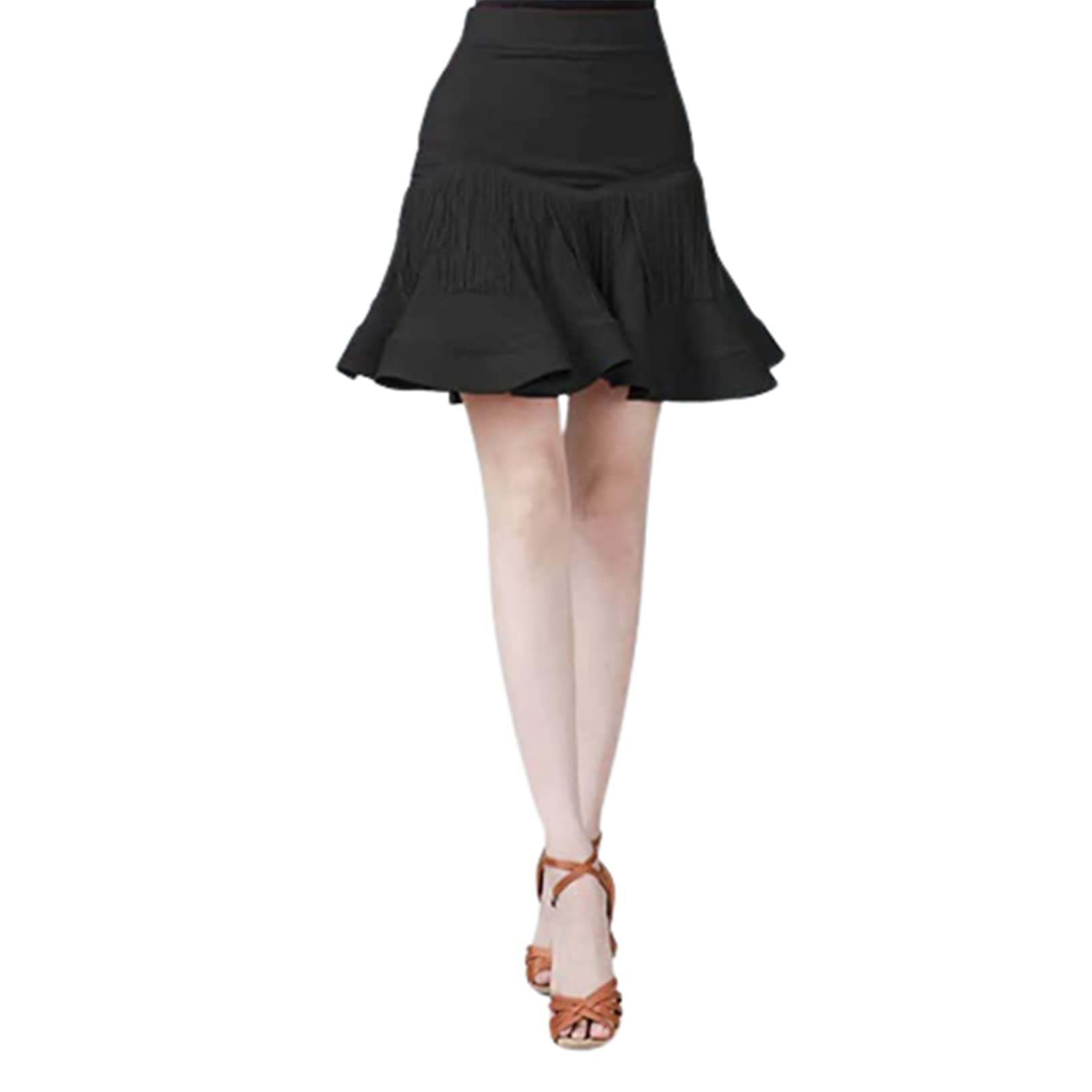Falda Latina con Flecos para Mujer, Minifalda Plisada Cintura Alta, Baile Escenario, Tango para Adultos, Salsa, Rumba, Pantalones Cortos De Baile Latino, Ropa De Práctica De Baile