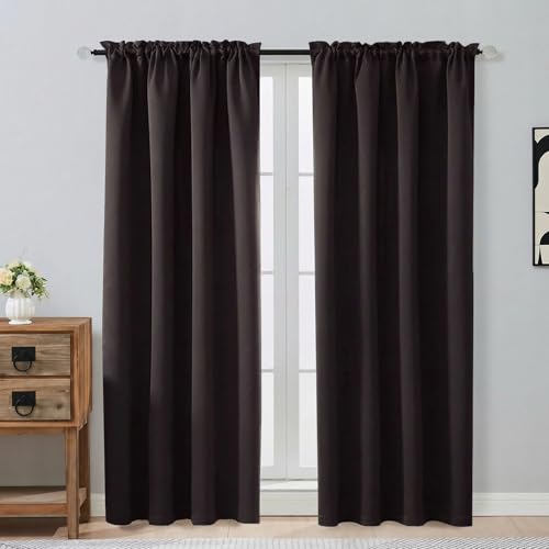 Image of Chocolate Blackout Curtains for Bedroom 72 Inch Length 2 Panels Set, Thermal Insulated Curtains for Living Room Nursery, Energy Saving Window Drapes for Patio French Door Front Door, 2x40Wx72L