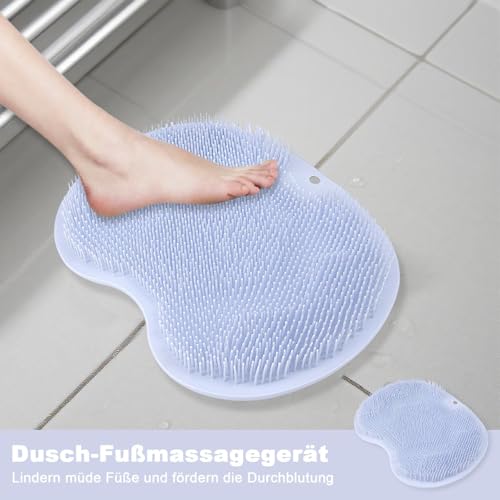 2 Stück Fußbürste, Silikon Matte Badematte, Fußbürste Dusche Fußmassagegerät, Fußwäscher Bath Massage Pad für Fußpflege Entspannung, Reinigt Peeling Massage(Gray, Blau)
