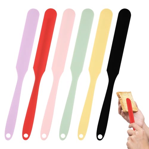 6PCS Jar Spatula Silicone,Long Handle Jar Scraper,Jam Spreader,Cake Cream Butter Spatulas,for Mixing Cake Cream Butter Sourdough(9.5inch)