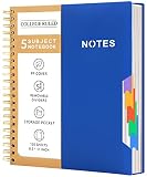 CAGIE 5 Subject Notebook College Ruled 8.5'' x 11'' Hardcover Spiral Lined Notebook with 5 Removable