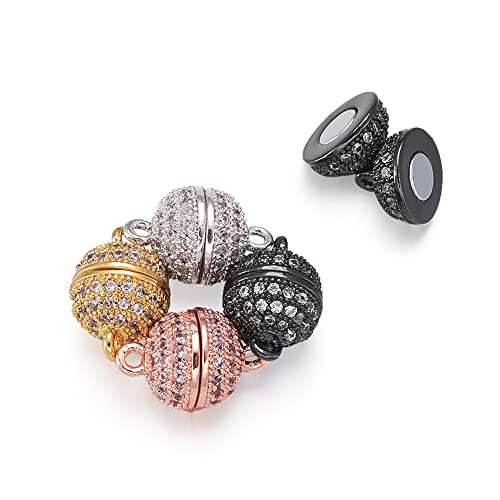 Fashewelry 5 Sets Micro Pave Crystal Cz Cubic Zirconia Round Ball Magnetic Clasps Converters 13.5X8Mm Random Mixed Colors Plated Metal Bracelet Necklace Making Closure End Clasps #TOP4