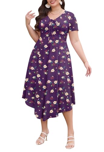 Image of Keluummi Plus Size Maxi Dress for Women V-Neck Short Sleeve with Pockets