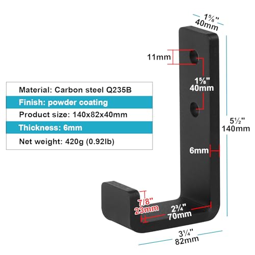 TSSS 4 Stück 140 mm Schwerlast Wandhaken - 120 KG Tragfähigkeit, J-Form Stahlhaken für Kabel, Garage & sperrige Gegenstände, 6mm Dicke