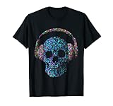 Calavera con auriculares, escuchar música, músicos o amantes de la música. Camiseta