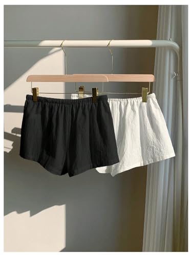 Image of MakeMeChic Women's 2 Pack Linen Shorts Striped Gingham Summer Beach Pajama Boxer Shorts