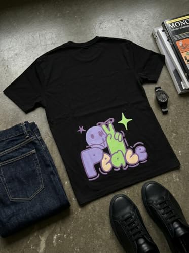 Image of Unisex Cotton T-Shirt | Black Color Screen Puff Print T-Shirt | Crew Neck | Single Jersy Fabric | 180 GSM | No Harm Long Lasting Colour Dyes | for Men and Women