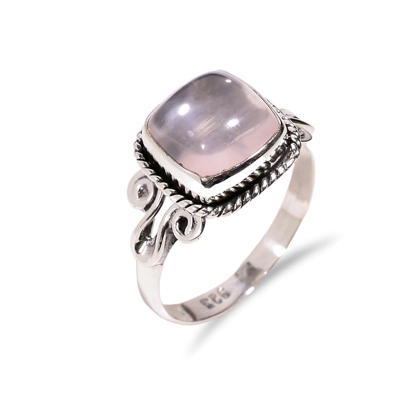Bague quartz rose faite main argent 925 de mariage pour femme et homme