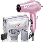 Dan Technology Séchoir à cheveux de voyage, sèche-cheveux double tension,mini sèche-cheveux avec concentrateur,petit sèche- cheveux avec diffuseur,séchoir à cheveux européen avec fiche européenne,sèche-cheveux rose pour femmes