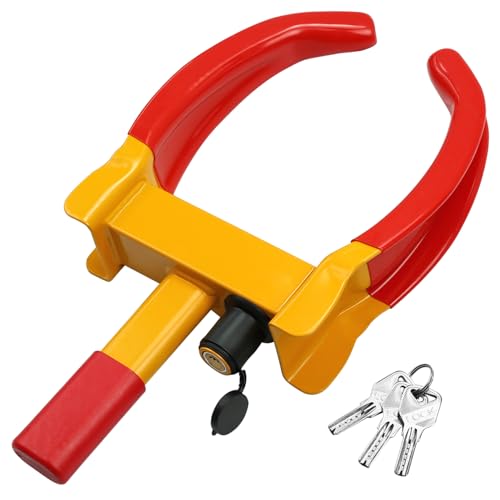 AUTOWN Antivol Voiture Sabot Roue Haut de Gamme,Griffe de Pneu, Antivol de Voiture Bloque, Roue Sécurité Antidémarrage, sabot de Denver pour pneus de 18 à 30 cm de largeur, 3 Clés(Rouge & Jaune)
