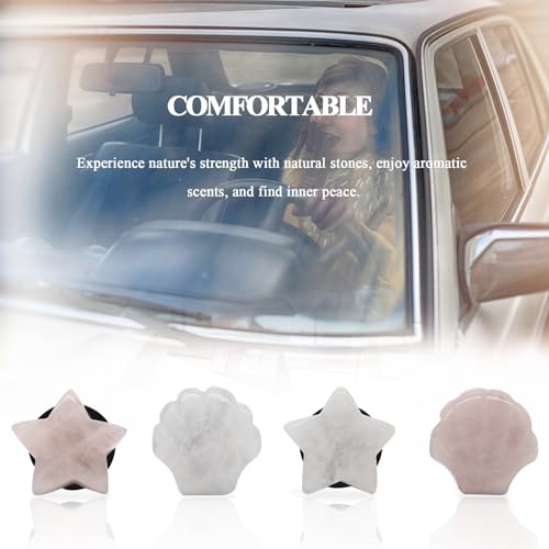 Image of ORIESSE Boho Car Decor,4pcs Beach Car Air Freshener Vent Clips,Natural Crystal Stone Stars Seashell Hippie Decoations for Women,Best Wishes for Lover and Friend (white and pink)