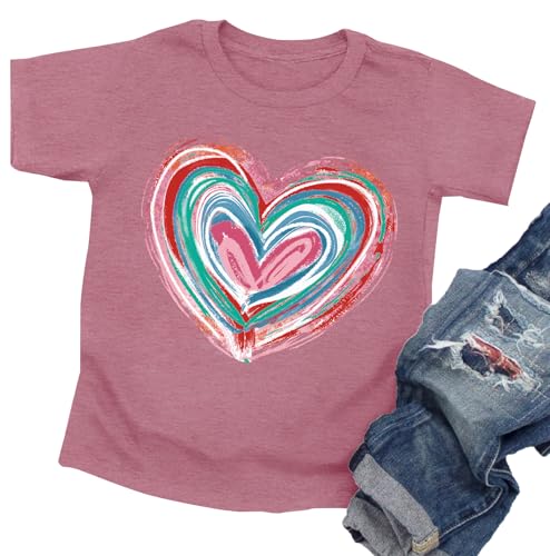 Image of LAZYCHILD Kids Valentine Shirt Girls Valentines Day Shirts Heart Graphic Long Sleeve Striped Tee Tops 5-14 Years