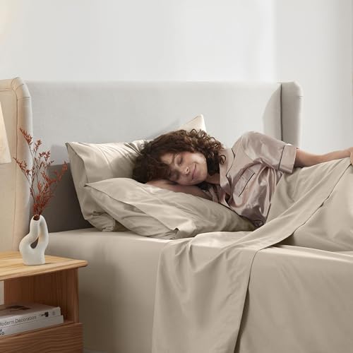 Image of Nestl Split King Bed Sheet Set - Beige Cream - 5-Piece Deep Pocket | Instantly Soft, Night-One Ready (No Wash Required). Fits 16-Inch Deep Pockets, 360-Degree Elastic Grip