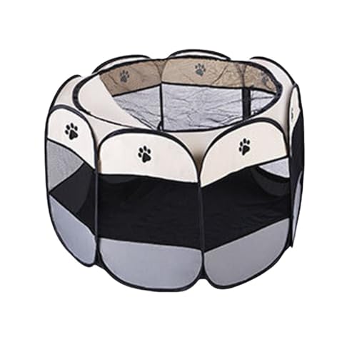 LALEER BIZペットテント 出産室 猫ベッド 密閉式 出産箱 折りたたみケージ 八角形ケージ (M: 90*90*60cm,ベージュ + グレー)