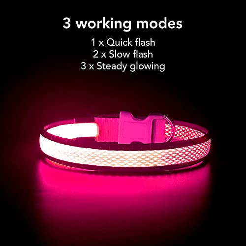 YFbrite Leuchtendes Hundehalsband, wiederaufladbares LED-Hundehalsband, verstellbares reflektierendes Hundehalsbands, Sicherheit leuchtet bei Nacht (Rosa, L)