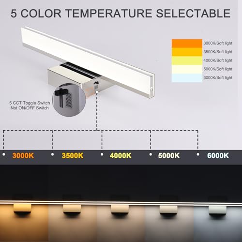 Image of Modern Bathroom Vanity Light 15.7 inch 12W Dimmable 5CCT Led Bath Lights Fixture Over Mirror, Chrome Vanity Light for Bathroom Mirror Cabinets