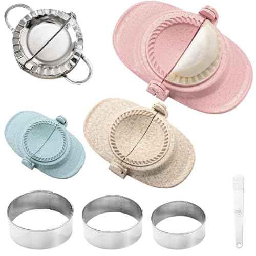 8-Piece Set of Dumpling Molds with Stainless Steel & Wheat Straw Tools, Includes Circular Cutters & Filling Spoon for Mila Dumplings