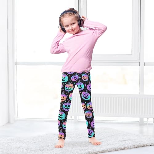 Pumpkin Neon Print Girls Leggings Soft Stretch Workout Yoga Dance Pants for Kids Casual Tights4